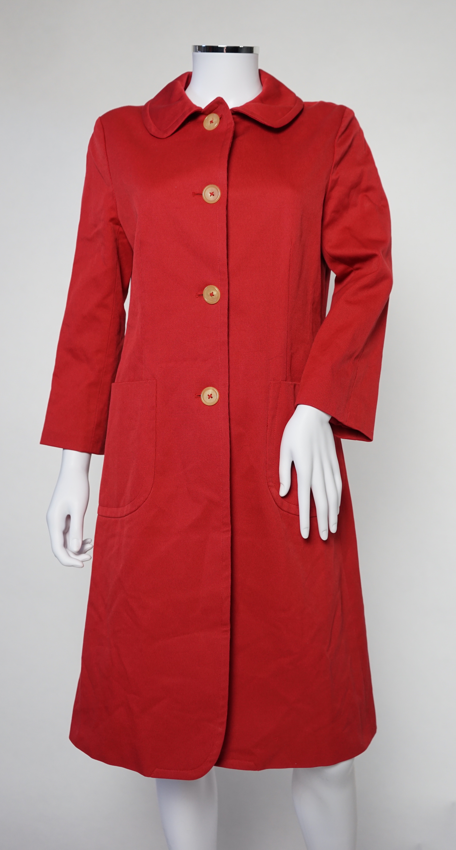 A DKNY red lady's coat and a DKNY satin jacket, coat size 6, jacket size 8